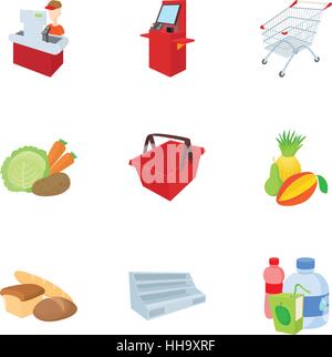 Shop icons set, cartoon style Stock Vector