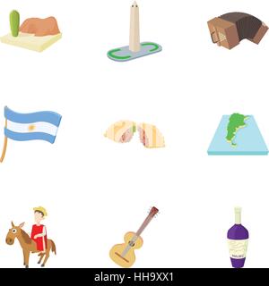 Holiday in Argentina icons set, cartoon style Stock Vector