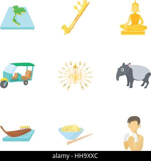 Thailand icons set, cartoon style Stock Vector