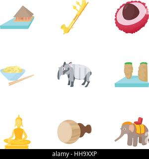 Attractions of Thailand icons set, cartoon style Stock Vector