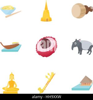 Tourism in Thailand icons set, cartoon style Stock Vector