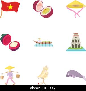Vietnam icons set, cartoon style Stock Vector