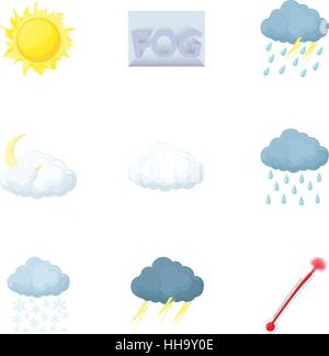 Weather forecast icons set, cartoon style Stock Vector