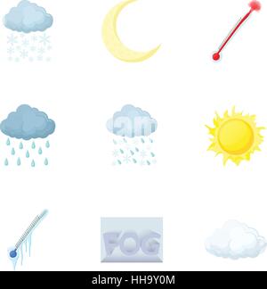 Kinds of weather icons set, cartoon style Stock Vector