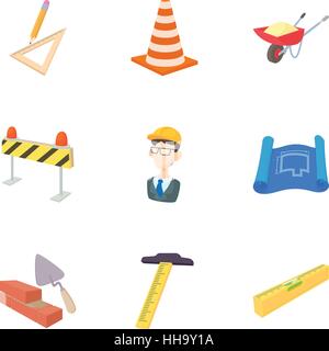 Construction icons set, cartoon style Stock Vector