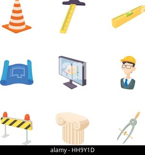 Building tools icons set, cartoon style Stock Vector