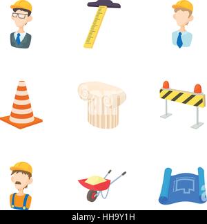 Construction tools icons set, cartoon style Stock Vector