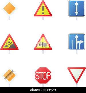 Road sign icons set, cartoon style Stock Vector
