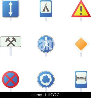 Sign warning icons set, cartoon style Stock Vector