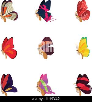 Butterfly icons set, cartoon style Stock Vector