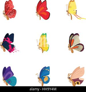 Flying butterfly icons set, cartoon style Stock Vector