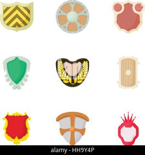 Shield icons set, cartoon style Stock Vector