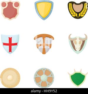 Military shieldd icons set, cartoon style Stock Vector
