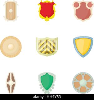 Army shield icons set, cartoon style Stock Vector