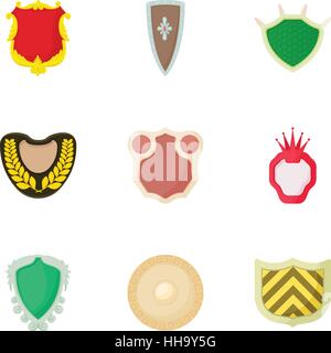Combat shield icons set, cartoon style Stock Vector