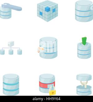 Computer data icons set, cartoon style Stock Vector
