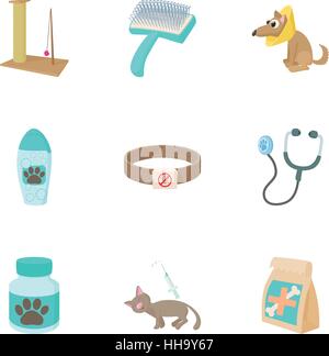 Treatment of animals icons set, cartoon style Stock Vector