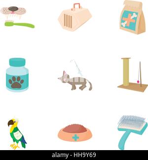 Veterinarian icons set, cartoon style Stock Vector