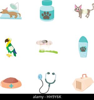 Veterinary things icons set, cartoon style Stock Vector