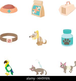 Veterinary animals icons set, cartoon style Stock Vector