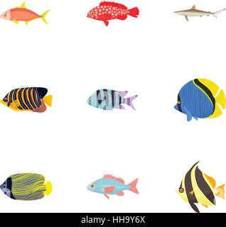 Fish icons set, cartoon style Stock Vector