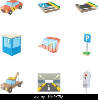 Parking icons set, cartoon style Stock Vector