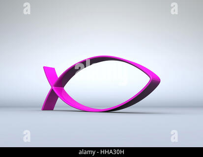 3d ichthys pink on gray Stock Photo