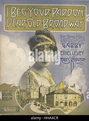 'I Beg Your Pardon Dear Old Broadway' from the 1911 Musical 'Gabby' Sheet Music Cover Stock Photo