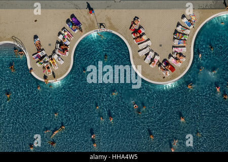 Freibad Annen, sunbathing, swimmers, leisure, waves, Witten-Annen, Witten, Ruhr area, North Rhine-Westphalia, Germany, Europe, Stock Photo