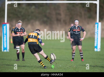 Sherborne RFC 1st XV vs Marlborough RFC 1st XV Saturday, 14th January 2017 - Sherborne, Dorset, England. Stock Photo