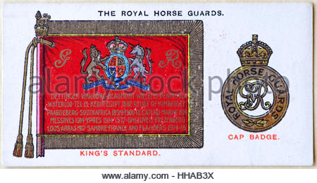 The Royal Horse Guards regimental standard and cap badge Stock Photo