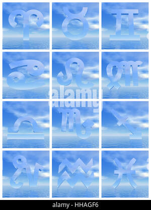 astrology, illustration, zodiac, aquarius, render, scorpio, blue, model, Stock Photo