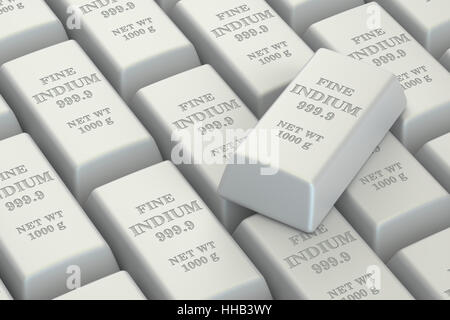 Indium ingots background, 3D rendering isolated on white background Stock Photo