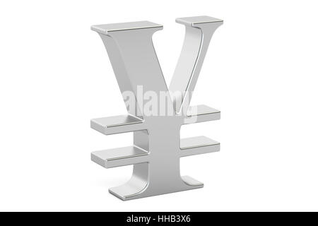 Silver yen symbol, 3D rendering isolated on white background Stock Photo