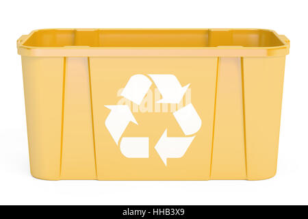 Yellow recycling bin, 3D rendering isolated on white background Stock Photo