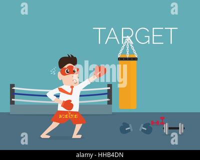 Illustration of cloud mask man hit the target with gym elements Stock Vector