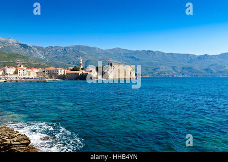 View of the Budva Riviera and old town. Montenegro, Europe Stock Photo