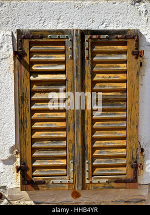 Aged weathered wooden window Stock Photo