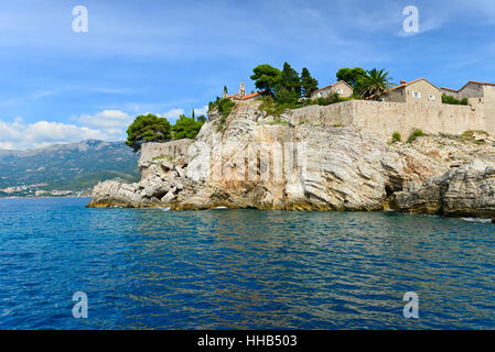 Sveti Stefan, small islet and resort near Budva, Montenegro. Balkans, Adriatic sea, Europe. Stock Photo