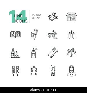 Tattoo Studio - line icons set Stock Vector