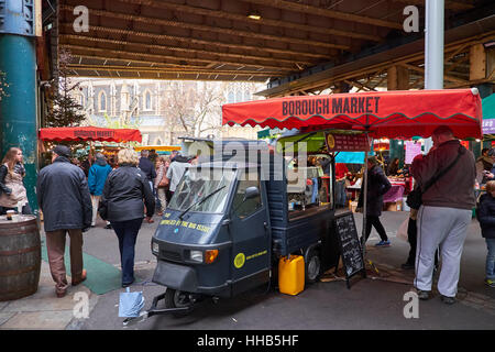 Piaggio Ape three wheeled van functioning as a coffee stand on Borough Market Stock Photo