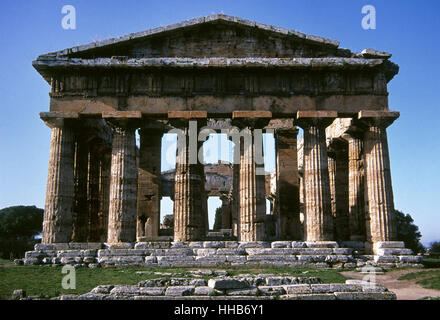 Magna Graecia. Paestum. Temple of Hera II. East facade. 5th century BC. Doric style. Marble. Italy. Stock Photo