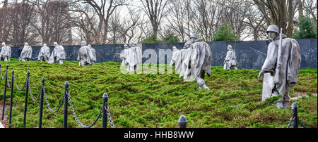 WASHINGTON DC, USA. Korean War Veterans Memorial. The memorial consists of 19 stainless steel statues. Stock Photo