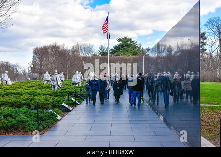 WASHINGTON DC, USA. Korean War Veterans Memorial. The memorial consists of 19 stainless steel statues. Stock Photo