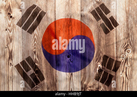 National flag of South Korea on wooden background Stock Photo