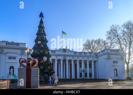 Odessa city hall with christmas tree and decorations in Odessa, Ukraine. Stock Photo