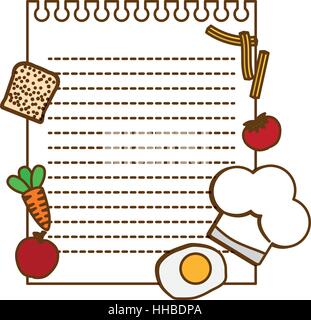 note page with food around over white background. vector illustration Stock Vector