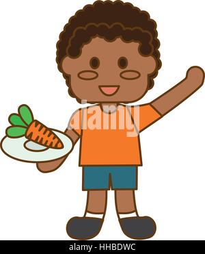 happy child with healthy eating related icons image Stock Vector
