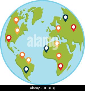 earth planet with location pins over white background. colorful design. vector illustration Stock Vector