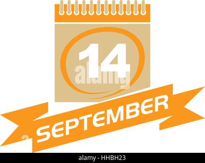 14 September Calendar with Ribbon Stock Vector